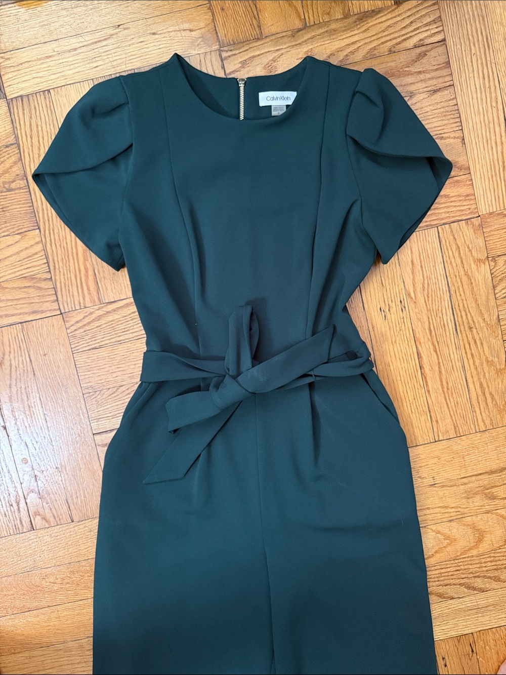 Calvin Klein Forest Green Tie-Waist Short Sleeve Jumpsuit